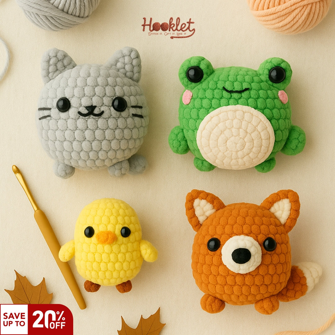 Hooklet Starter Plushie Bundle – 4 Amigurumi Crochet Patterns (PDF)