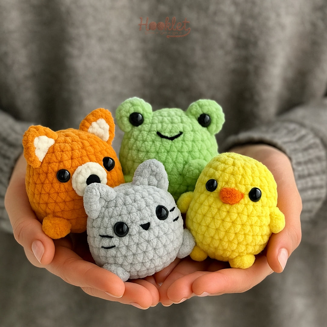 Hooklet Starter Plushie Bundle – 4 Amigurumi Crochet Patterns (PDF)