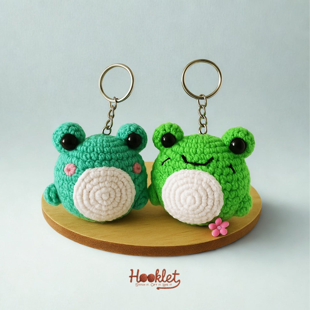 2 Finished crochet frog plush – beginner amigurumi pattern PDF