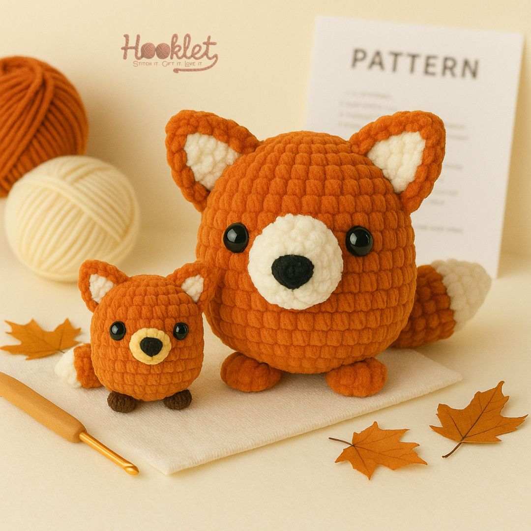 Finished crochet fox plush – beginner amigurumi pattern PDF