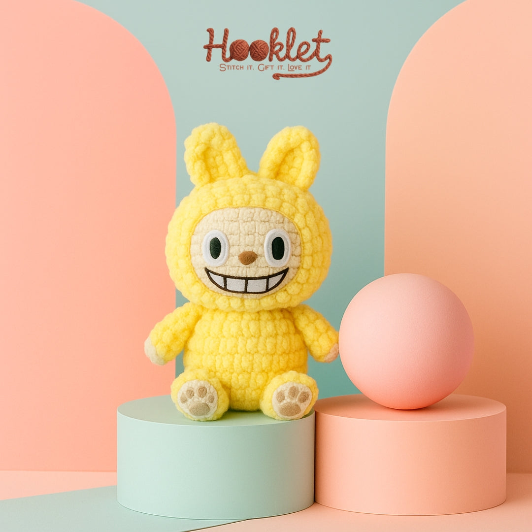 Finished crochet labubu plush – beginner amigurumi pattern PDF - Hooklet