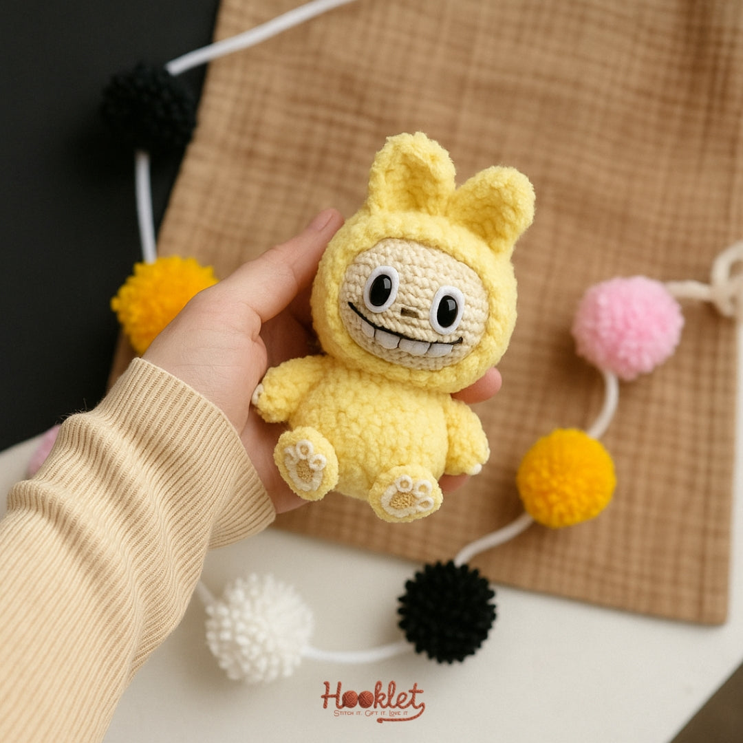 Finished crochet labubu plush – beginner amigurumi pattern PDF - Hooklet