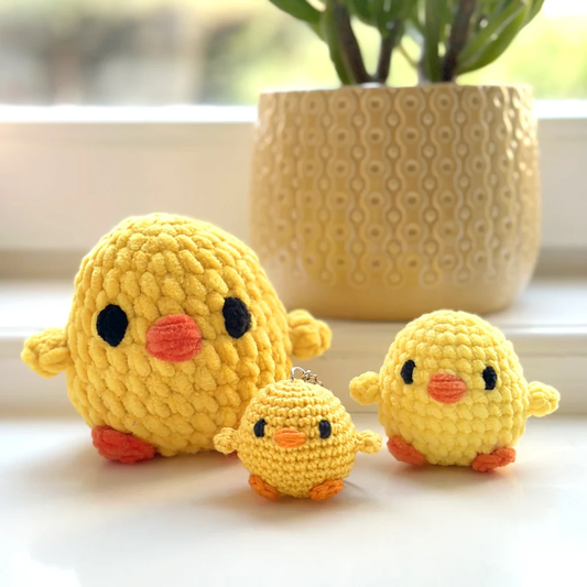 Finished crochet chick plush – beginner amigurumi pattern PDF
