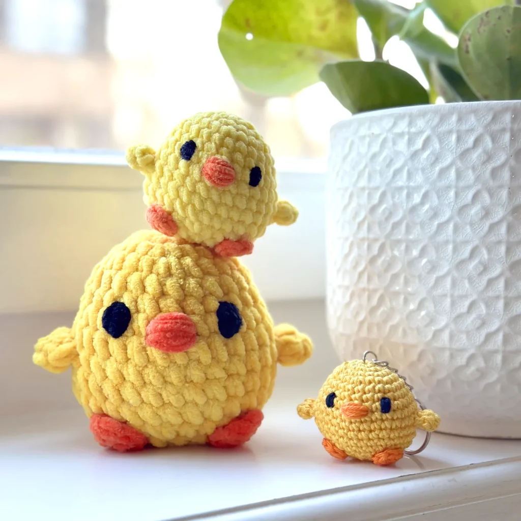 Finished crochet chick plush – beginner amigurumi pattern PDF